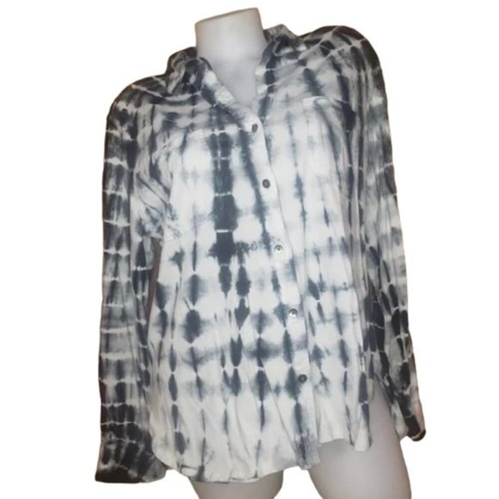 ROCK & REPUBLIC LONG SLEEVE BLACK & WHITE TIE DYE SHIRT SIZE LARGE